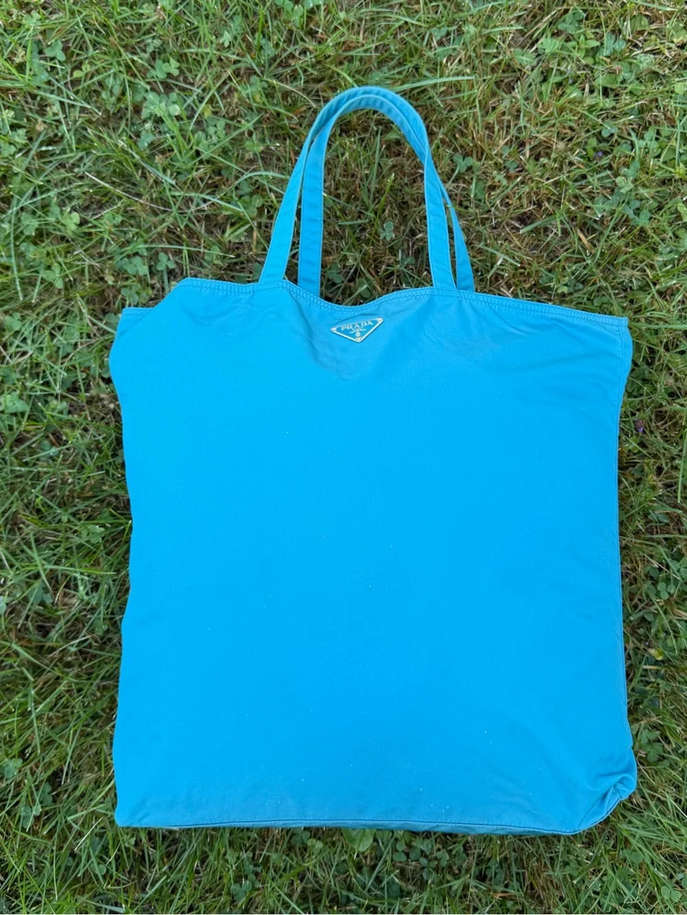 Vintage Prada Robot Blue Tessuto Appliqué Tote Bag Shopper